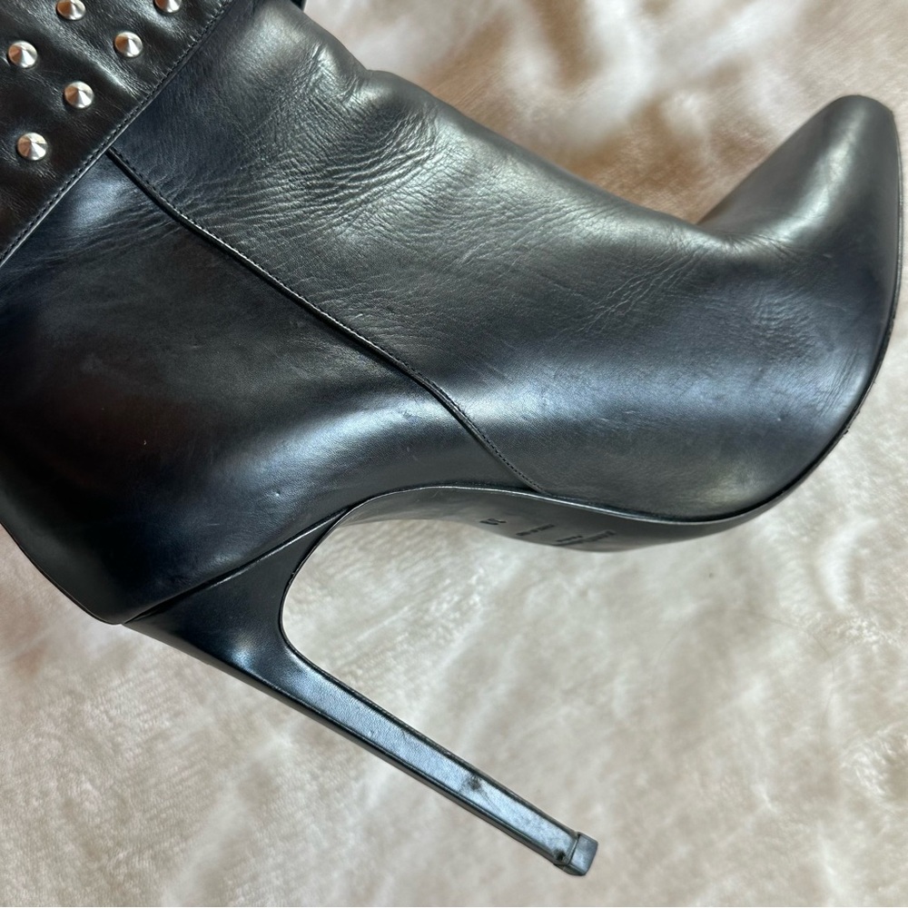 YSL Saint Laurent Black Studded Heeled Boots Size 39 European 4.75 inch Luxury - Picture 9 of 17